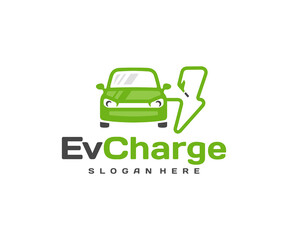 EV charging station for electric car, eco friendly fuel logo design. Electric car charging, power cable alternative sustainable eco energy vector design. Hybrid vehicles charging point, green energy a