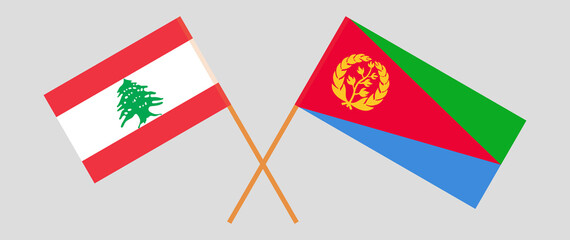Crossed flags of the Lebanon and Eritrea. Official colors. Correct proportion