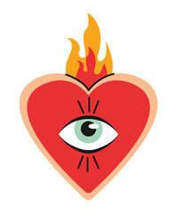 heart with eye and flame