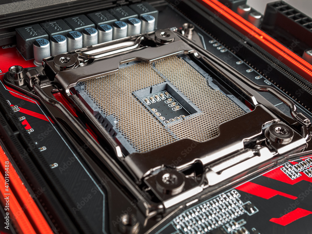 Aufkleber socket of the processor module, upgrade of the central processing unit, cpu, close-up, selective foc