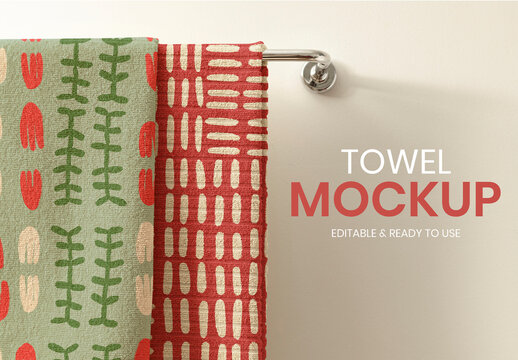 Towel Mockup with Vintage Block Print Pattern Design
