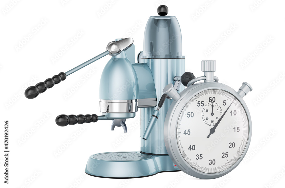 Poster coffee machine with stopwatch, 3d rendering