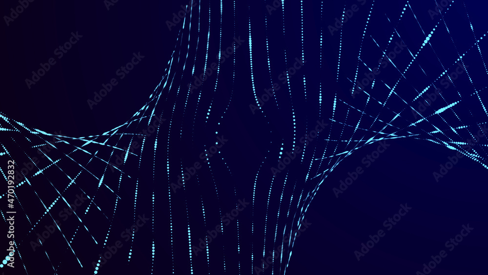 Poster digital background with movement of glowing particles. complex technologies of big data. 3d renderin
