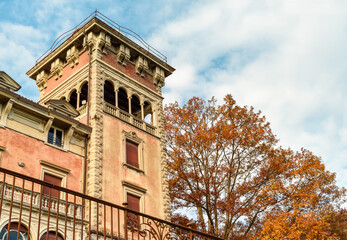 View of historic building of Villa Toeplitz at autumn season in Varese, Lombardy, Italy