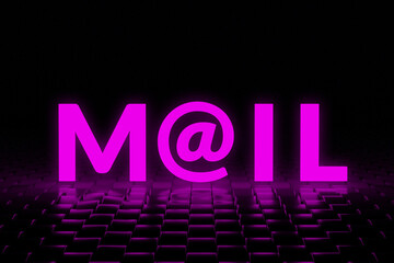 Glowing word email of velvet violet color. Neon effect. Access to the Internet. Advertising mailing. Business correspondence. Global communications. World information. 3d render