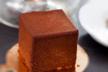 sprinkled with brown chocolate and cottage cheese cake