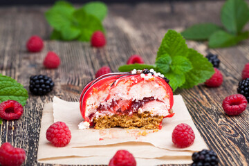fresh cake with red raspberry jam