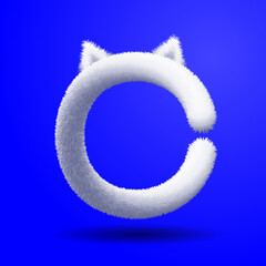 "C" furry letter cat. Vector illustration of furry letter. Isolated element on color background.