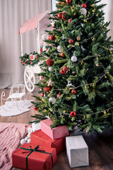 Beautiful holdiay decorated room with Christmas tree