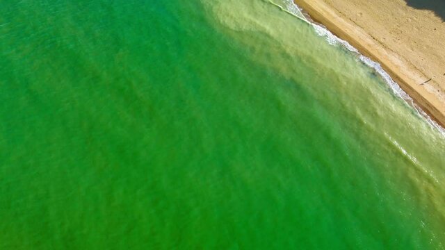 Drone aerial view of the beach and white cliffs, Margate, England