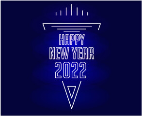 Happy New Year 2022 Holiday Abstract Vector Illustration Neon With Blue Background