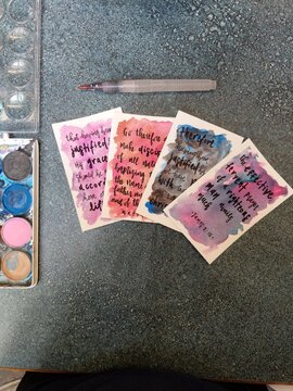 Watercolor painted cards with paintbrush and pallet bible verses 