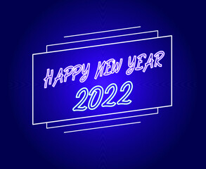 Happy New Year 2022 Neon Holiday Abstract Vector Illustration With Purple Background