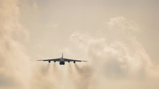 Departing four-engine aircraft