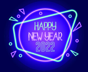 Happy New Year 2022 Neon Holiday Abstract Vector Illlustration With Purple Background