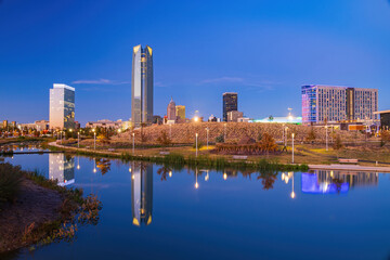 Night view of the Oklahoma skyline and cityscape