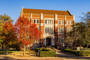 Beautiful fall color view of the campus of Univeristy of Oklahoma
