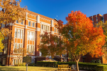 Beautiful fall color view of the campus of Univeristy of Oklahoma