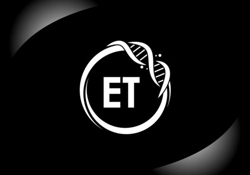 Black letter ET monogram alphabet in a circle with DNA. Genetics logo design concept. Font emblem.Modern vector logo for medicine, science, laboratory, business, and company identity.