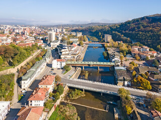 Aerial view of center of town of Lovech, Bulgaria