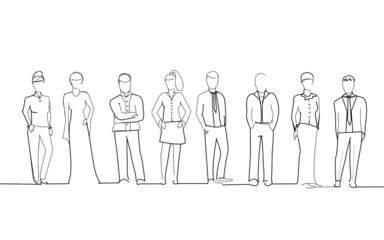 Group of business people isolated on white background. For web site, poster, placard, print material and mobile app. Creative art, modern drawing concept, vector illustration