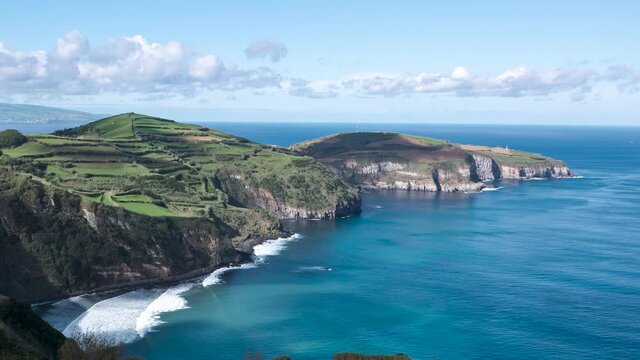 Picturesque azorean coastline with beautiful turquoise water, time lapse