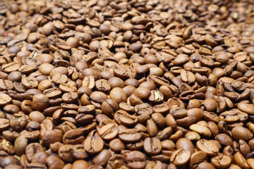 Coffee beans side view, coffee beans background,Turkish.