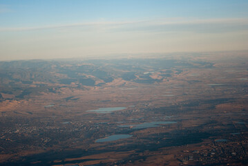 Foothills of the Rocky Mountains from an airplane near Denver, Colorado in winter - Front Range
