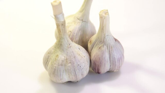 rotating garlic head on wite background.