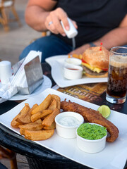 Traditional English food, fish and chip. High quality photo