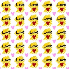 seamless pattern of text love and color heart 