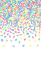 Falling colorful sketch numbers. Math study concept with flying digits. Marvelous back to school mathematics banner on white background. Falling numbers vector illustration.