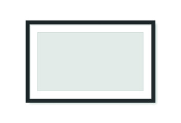 Photo picture frame on wall, vector white mockup or empty poster. Empty photo frame mockup for pictures or photograph, realistic 3D blank template. Vector illustration