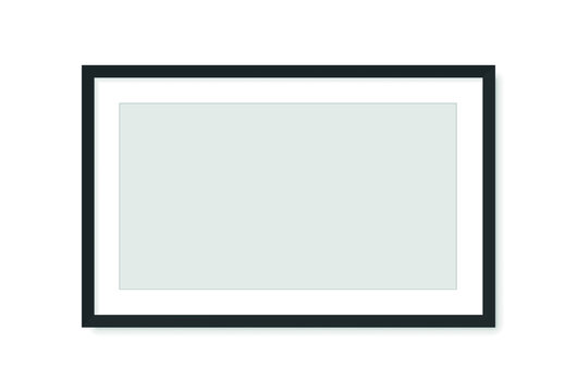Photo picture frame on wall, vector white mockup or empty poster. Empty photo frame mockup for pictures or photograph, realistic 3D blank template. Vector illustration