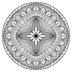 Mandala drawing vector element. Coloring page, coloring book for kids and adults. Background with space for text. Outline floral round ornament. Line Illustration for printing on paper or fabric.

