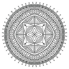 Mandala drawing vector element. Coloring page, coloring book for kids and adults. Background with space for text. Outline floral round ornament. Line Illustration for printing on paper or fabric.
