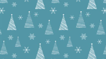 Christmas pattern. Pine tree and snowflake made of outline style. Vector illustration.