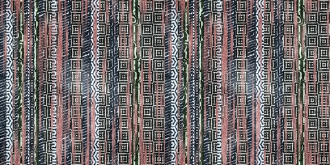 Seamless tribal ethnic stripe grungy border surface pattern design for print. High quality illustration. Faded rug or carpet like cover graphic tile. Thick lines filled with interesting geo textures.