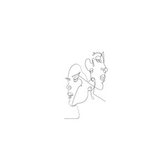 sketch of two male faces illustration icon vector continuous line