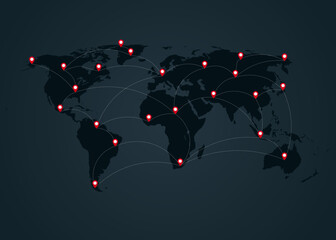world map illustration with interconnected location marker icons