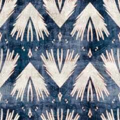Seamless damask flourish motif Victorian-style surface pattern design for print. High-quality illustration. Luxurious fancy tapestry rug design for interior, wallpaper, or fabric. Navy blue and cream. © NinjaCodeArtist