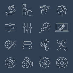 Setup and Setting icons set.Setup and Setting pack symbol vector elements for infographic web