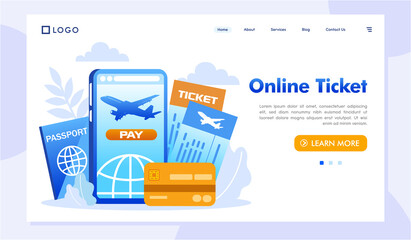 Online ticket landing page website illustration vector flat design template