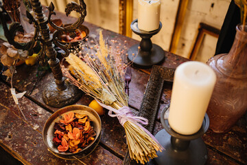 top view. New Year's or autumn decor in natural style. vintage and retro.