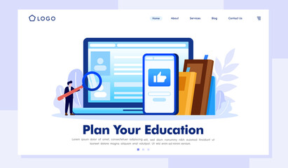 Obraz premium Plan your education landing page website illustration vector flat design template