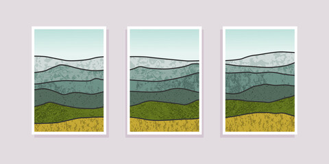 Set of abstract mountain painting. abstract art background. Vector Illustration.