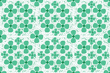 Seamless watercolor romantic floral pattern on white background, cyan floral pattern.