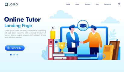 Online tutor landing page website illustration vector design template