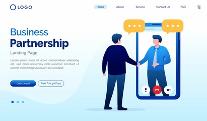 Business partnership landing page website illustration vector template 