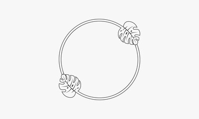 circle line icon monstera leaves isolated on white background.